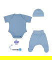Erstes Set Baby Blue mit Schnullerhalter - 1