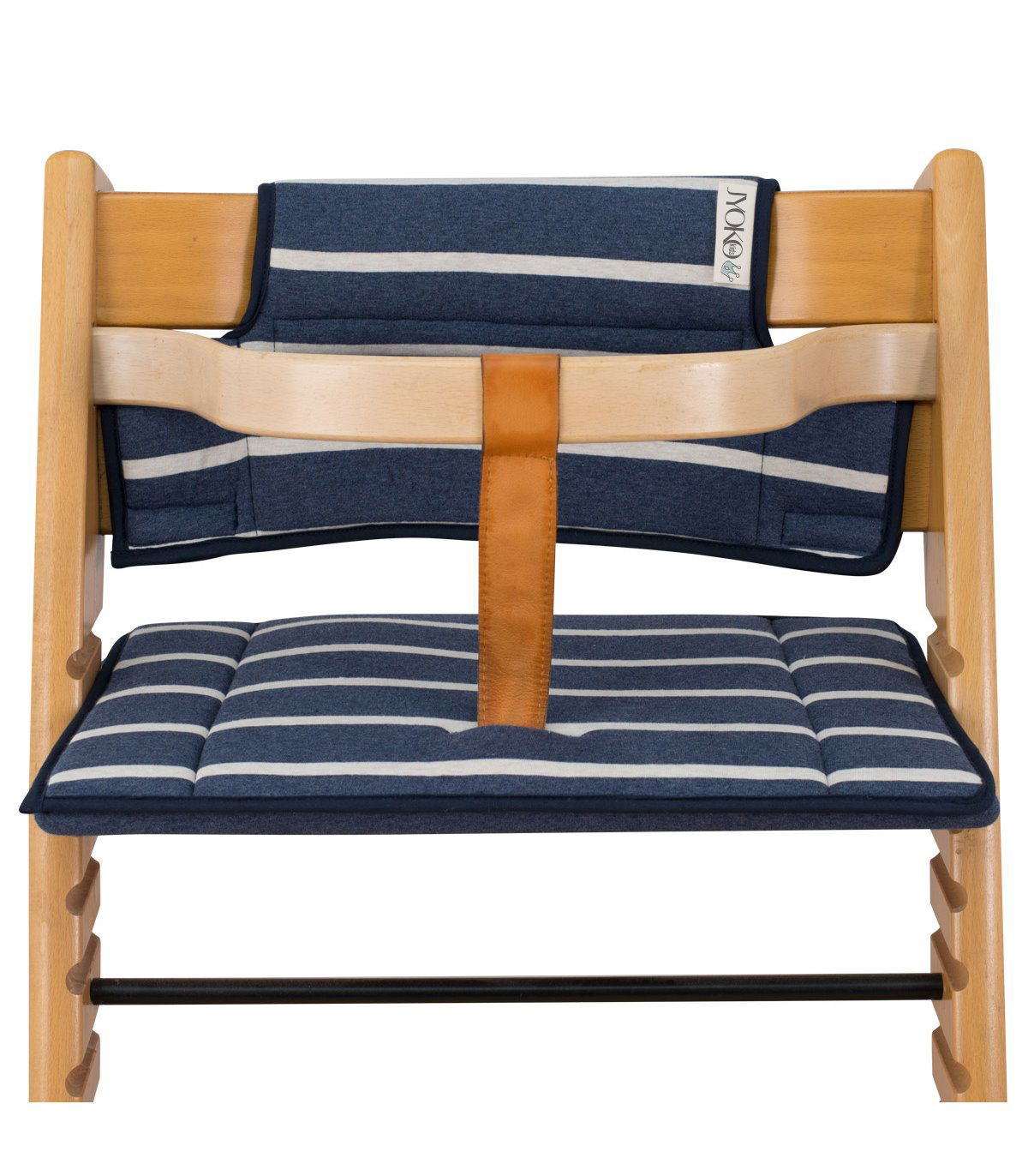 Stokke Tripp trapp - Vista frontal con retenedor Sailor Stripes